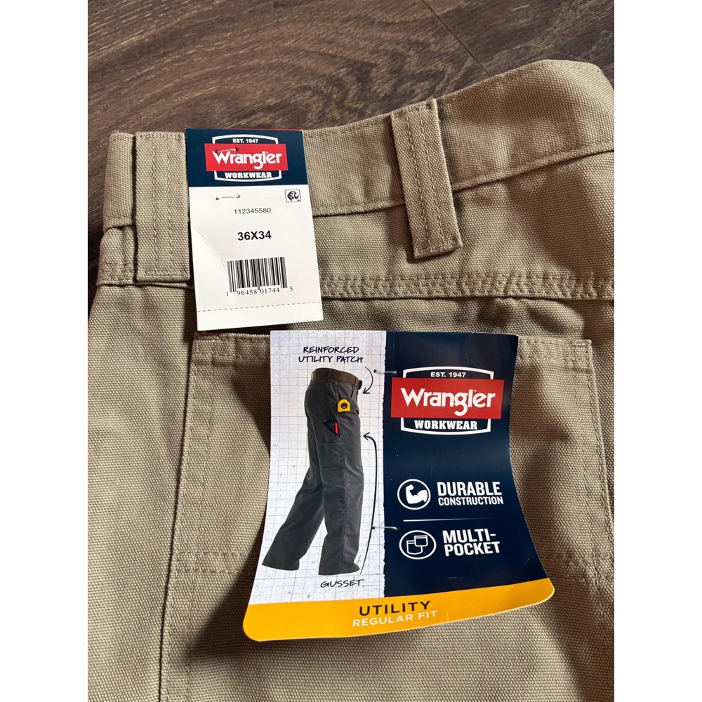 Wrangler Workwear Mens Tan Utility Regular Fit Canvas Pants 36x34 112345580 - Picture 2 of 5